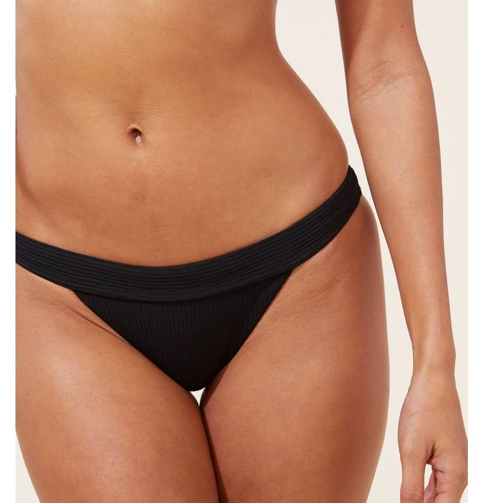 Andie Women's Swim The Banded Waist Cheeky Ribbed Bikini Bottom Size M Black NWT